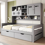 OKWISH Letto Divano 90×200 cm, Letto Singolo con 2 Cassetti, Vani Contenitore e Armadietti, senza Materasso, Legno, Grigio