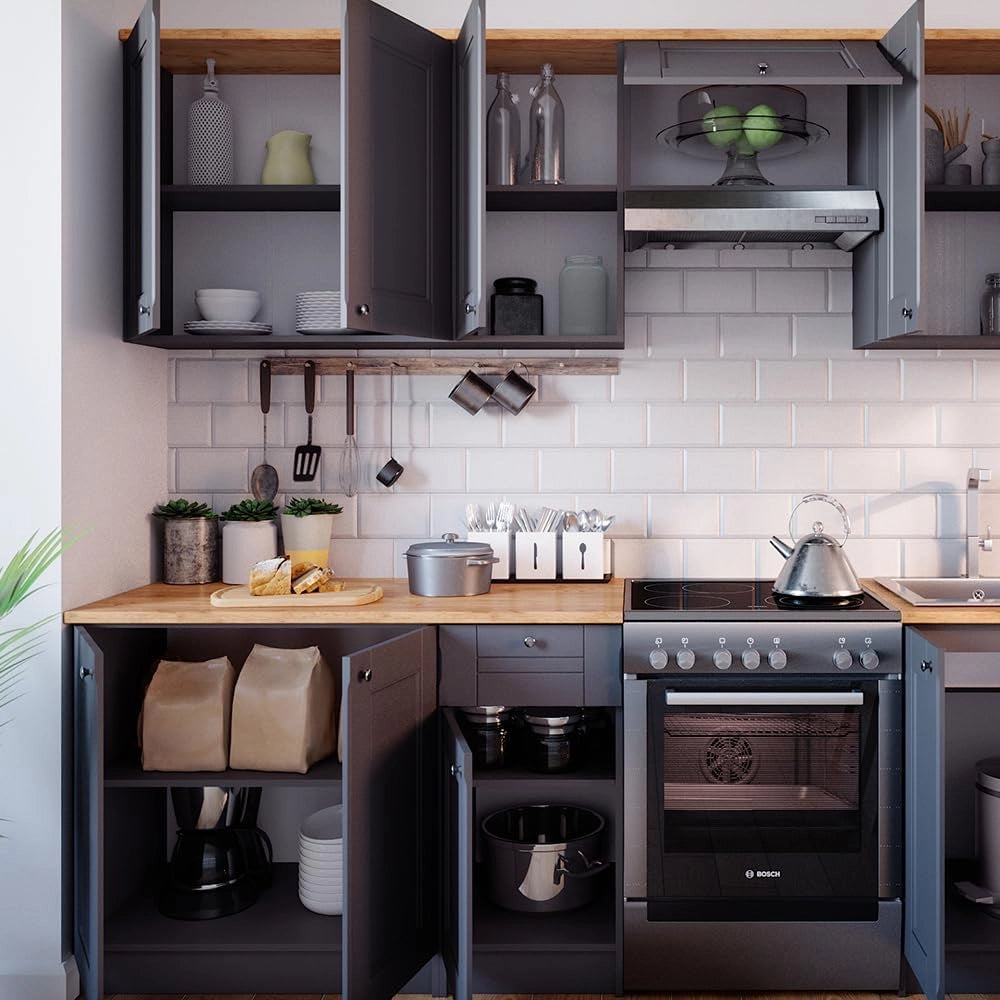 Mobile da cucina Bergamo, Grigio nobile, 240 cm, PL Goldkraft, con moduli posizionabili variabilmente per una personalizzazione individuale