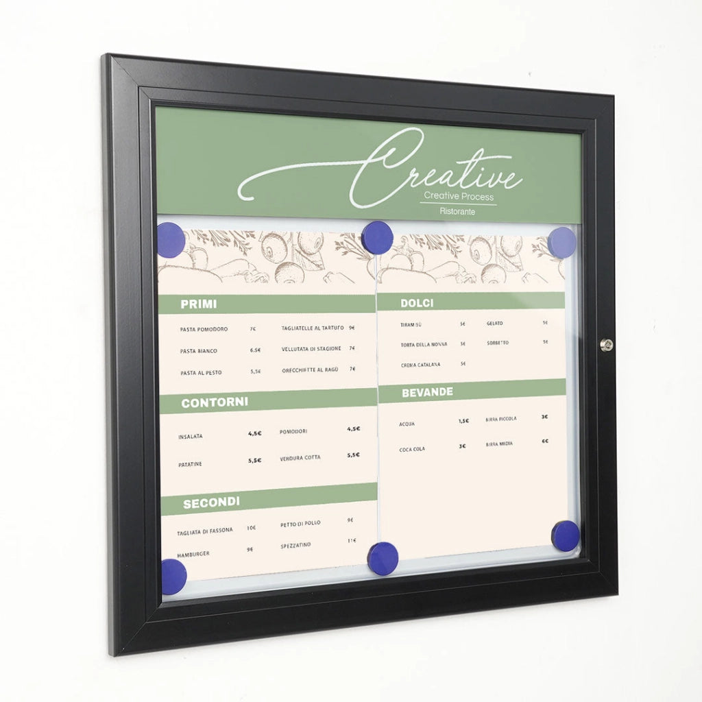 Bacheca con Apertura a Battente 51,5x48,7x2,3 cm in Alluminio Nera