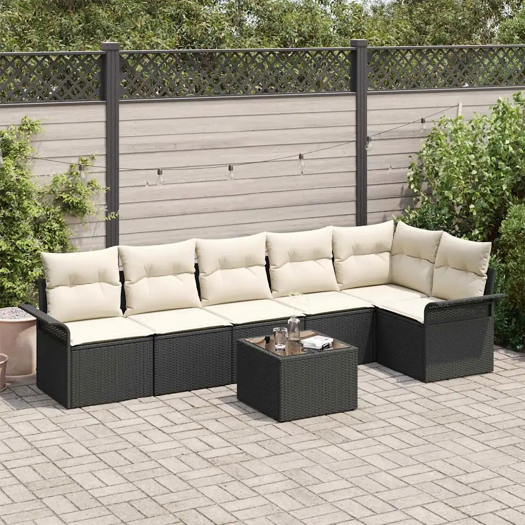 Set Divano da Giardino con cuscino 7 pcs Nero polyrattan
