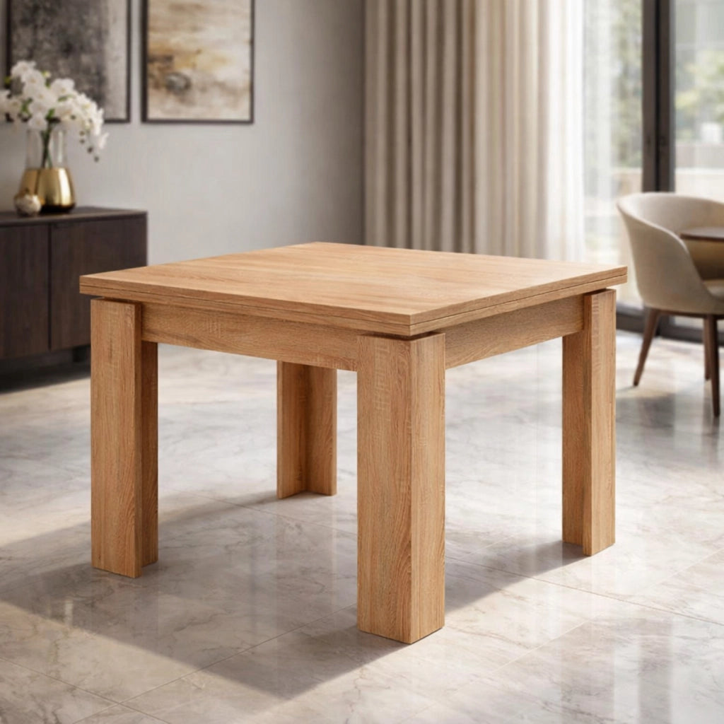 Tavolo Allungabile Per Cucina E Sala Da Pranzo Con Design Moderno Gambe Spesse E Meccanismo Centrale Da 4 A 8 Persone 90 X 90 / 180 X 90 Cm Rovere