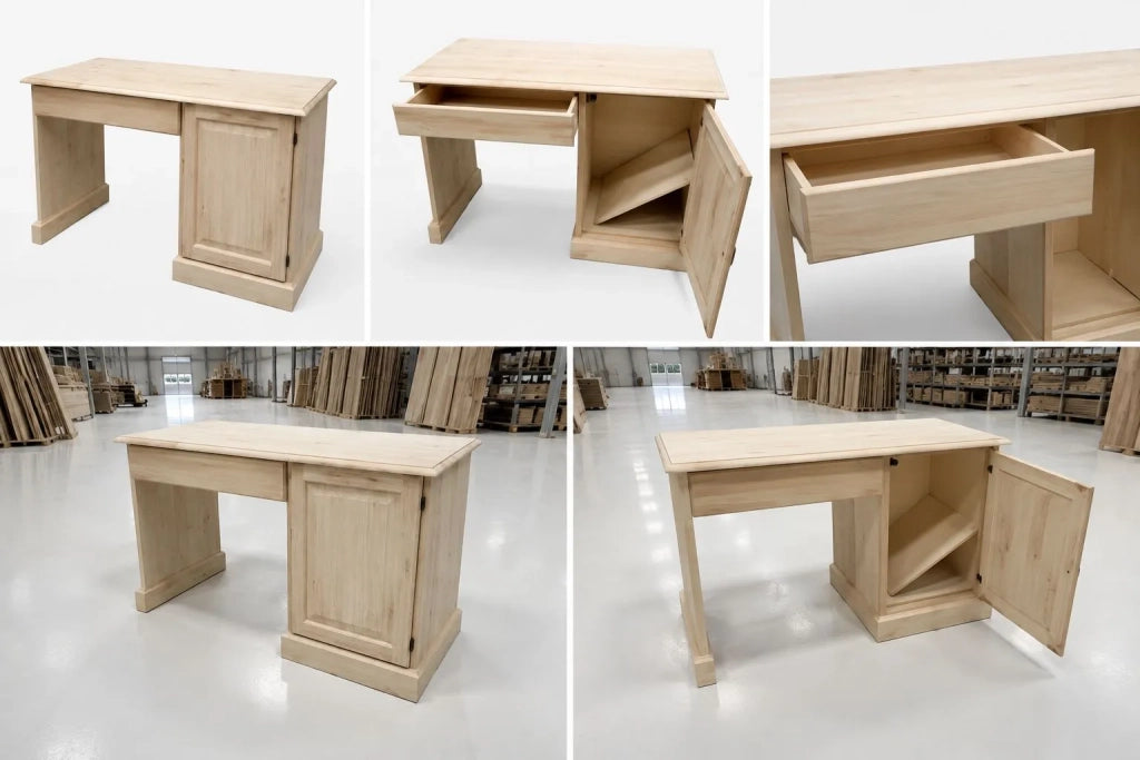 Scrivania porta frigo in legno grezzo l.125 p.56 h.80 (468) - Mobili 2G