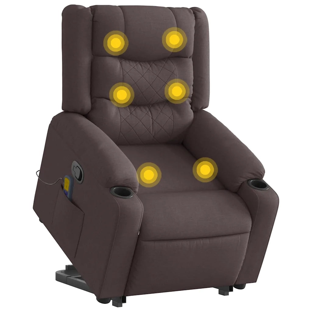 Poltrona Alzapersona Massaggi Reclinabile Marrone Scuro Tessuto 3310270