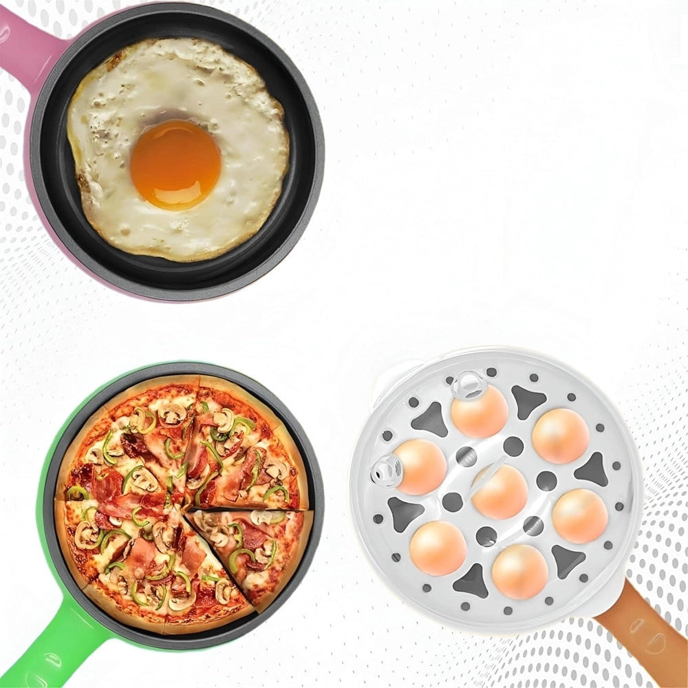 Trade Shop - Mini Padella Antiaderente Elettrica Cuociuova Multifunzionale 3 In 1 Per Uova Sode Verdure -