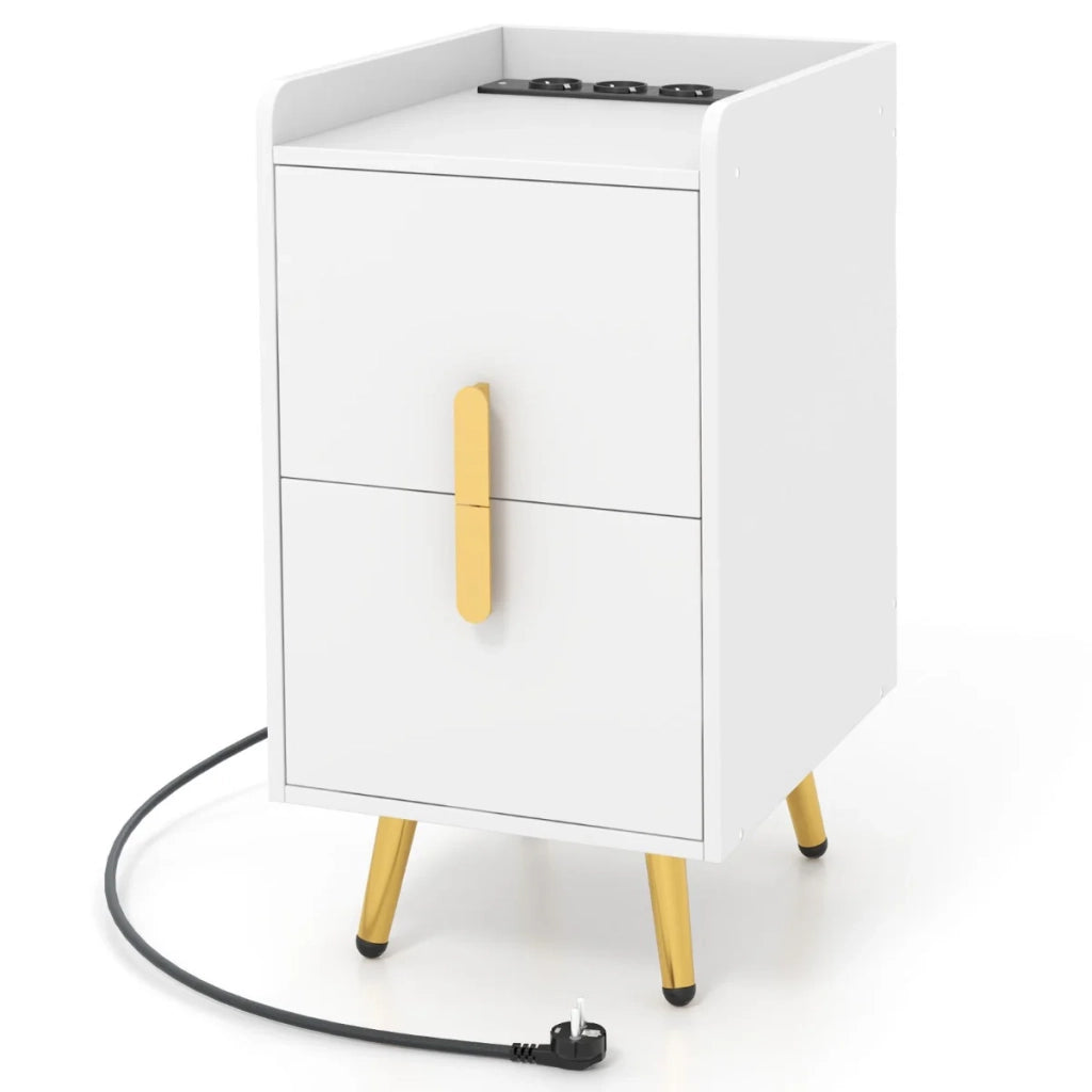 Comodino con presa di corrente dimensioni 40 x 32 x 60 cm design moderno ed elegante realizzato in MDF bianco 20_0013927