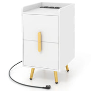 Comodino con presa di corrente dimensioni 40 x 32 x 60 cm design moderno ed elegante realizzato in MDF bianco 20_0013927
