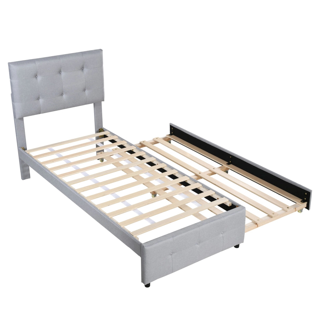 Letto imbottito 90x200 cm con letto estraibile; testiera regolabile; grigio