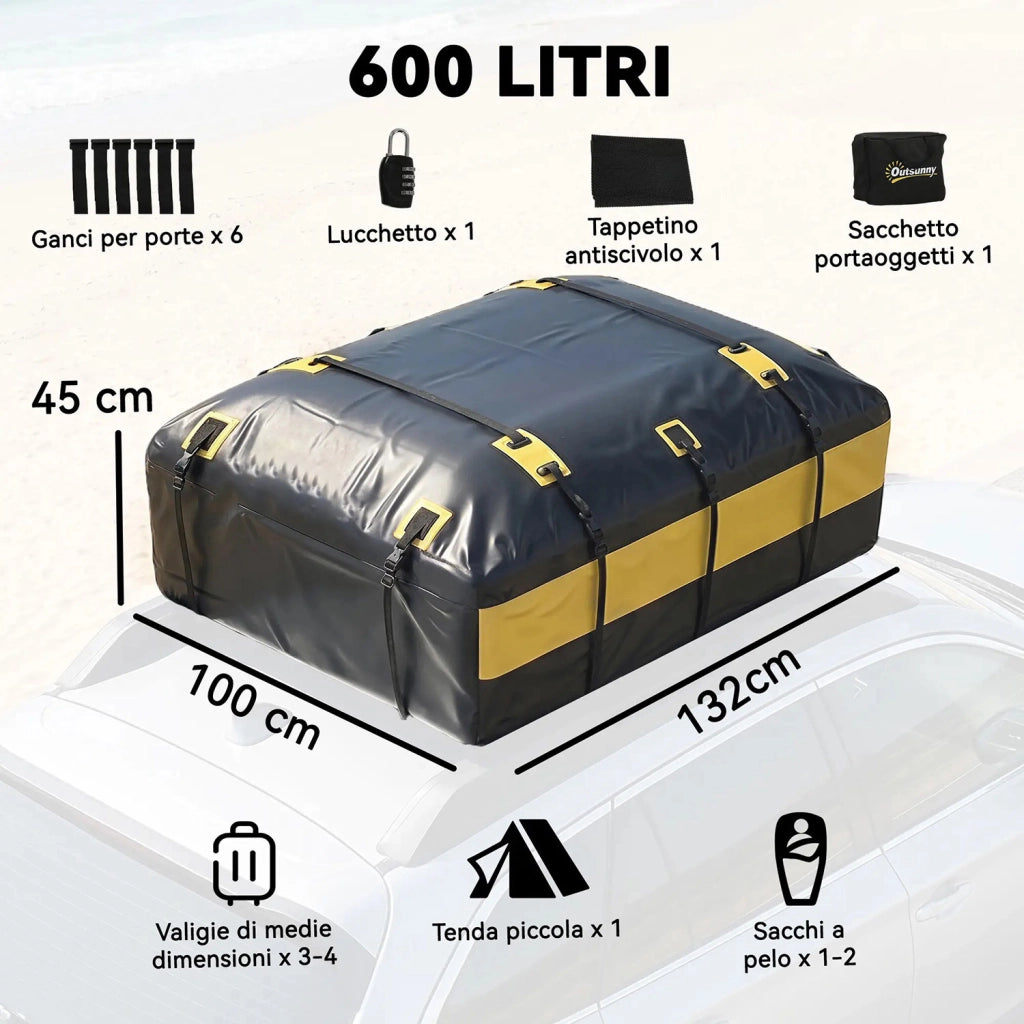 Portabagagli da Tetto 595 Litri Impermeabile, Borsa per Auto, Giallo
