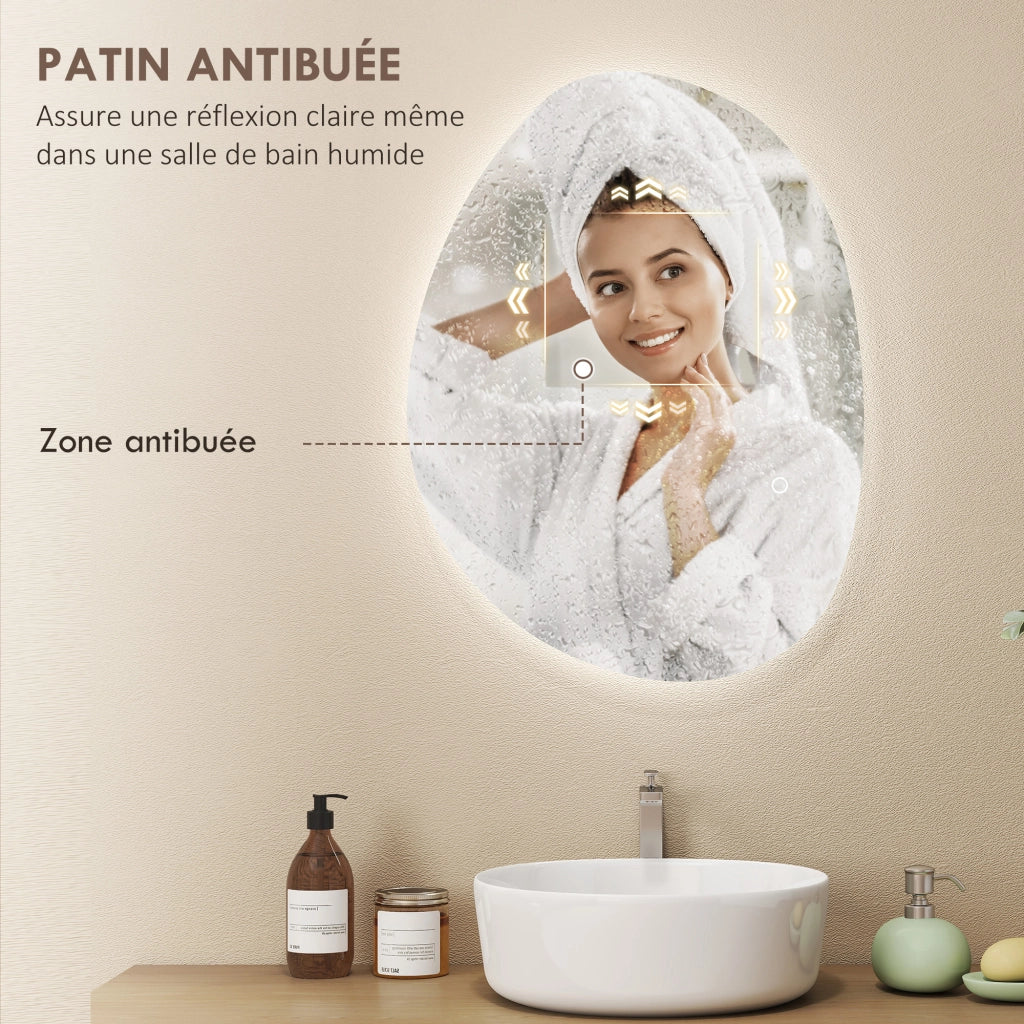 Specchio da Bagno Asimmetrico con LED ¨C zephmum ¨C Bianco, Antinebbia, Montaggio a Parete, 70x50 cm