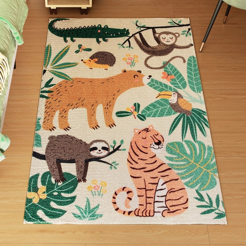 Tappeto in pile effetto Sherpa con motivo giungla, antiscivolo, 150 x 80 cm, multicolore