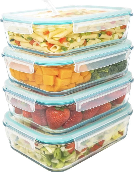Contenitore di Cibo in Vetro 4 in 1 da 1500 ml. Impermeabile e con Valvola di Vapore Chiusura. Contenitore di Conservazione Adatto per il Microonde, Forno, Lavastoviglie e Congelatore. Senza BPA.