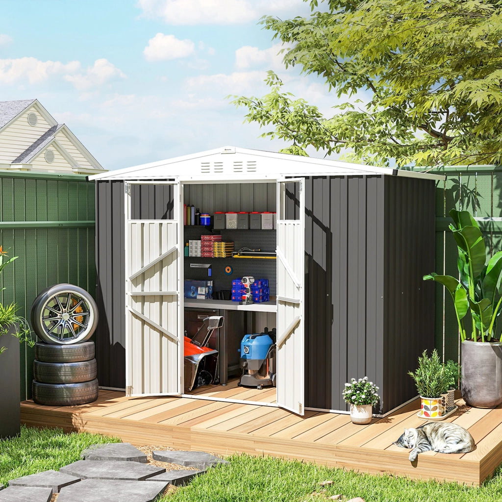 Casetta da giardino in metallo con finestra ¨C Zephmum ¨C Grigio 246x117x180 cm
