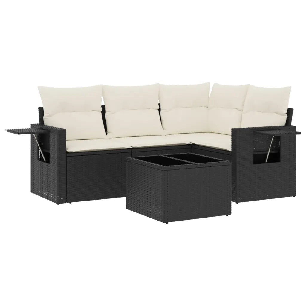 Set Divani da Giardino 5 pz con Cuscini in Polyrattan Nero