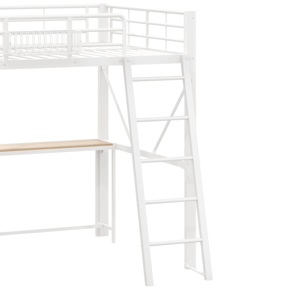 Letto a soppalco 140x200 cm con scrivania, LED, USB e ripiani bianco