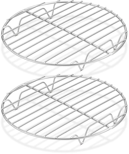 Set di griglia per dolci, 2 pezzi Griglia per dolci per raffreddare, cuocere, bollire, Raccordo in acciaio inossidabile, bordo rotondo liscio, Resistente all'acqua di cottura e al lavastoviglie, Acciaio Argento, Ø 23cm