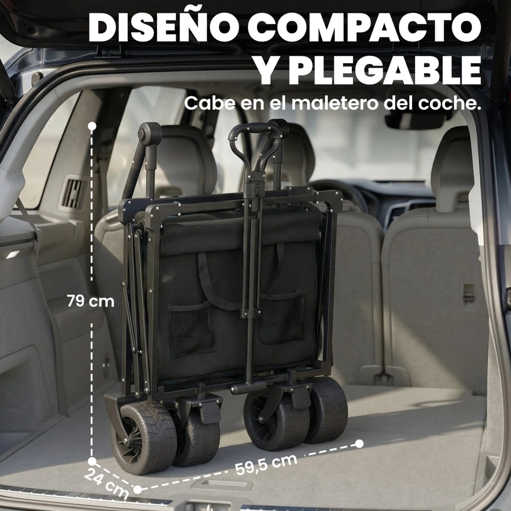 Carrello da Giardino Pieghevole con Ruote Bloccabili ¨C zephmum ¨C Nero 125x59x133 cm