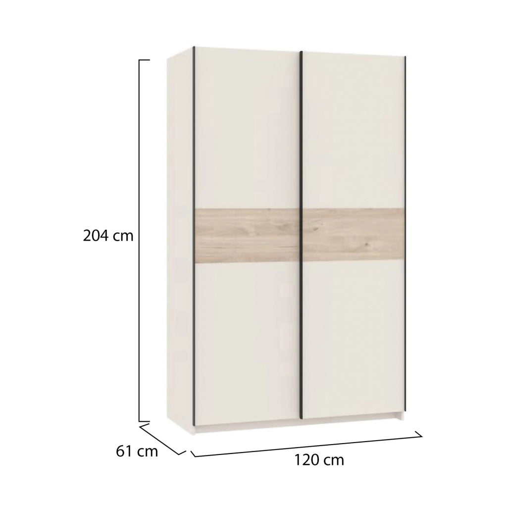 Armadio Camera da Letto Maba, Guardaroba 2 Ante 2 Ripiani, 120x204h cm Beige Cashmere