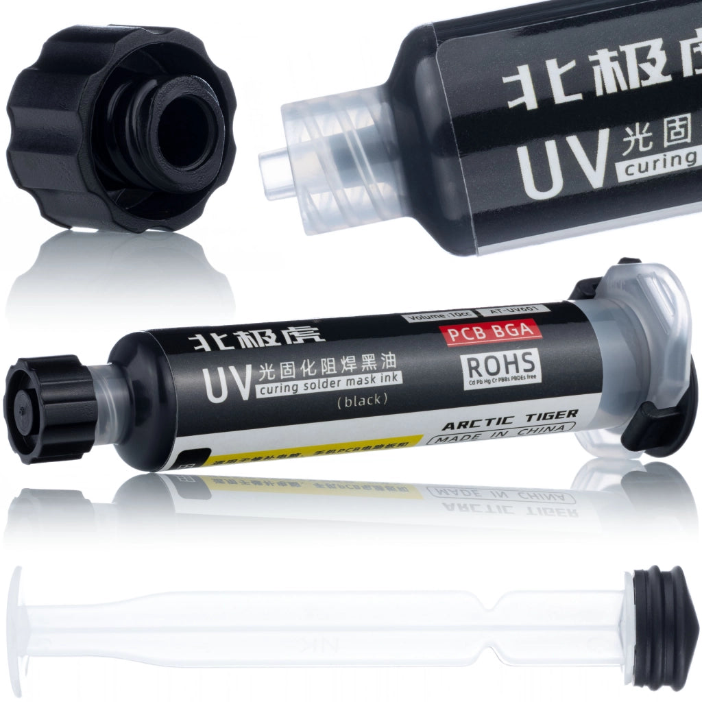 Soldermaska Nera 10ml con Pistone – Protezione PCB, Isolamento Elettrico | Utensile per Riparazione Circuiti Stampati