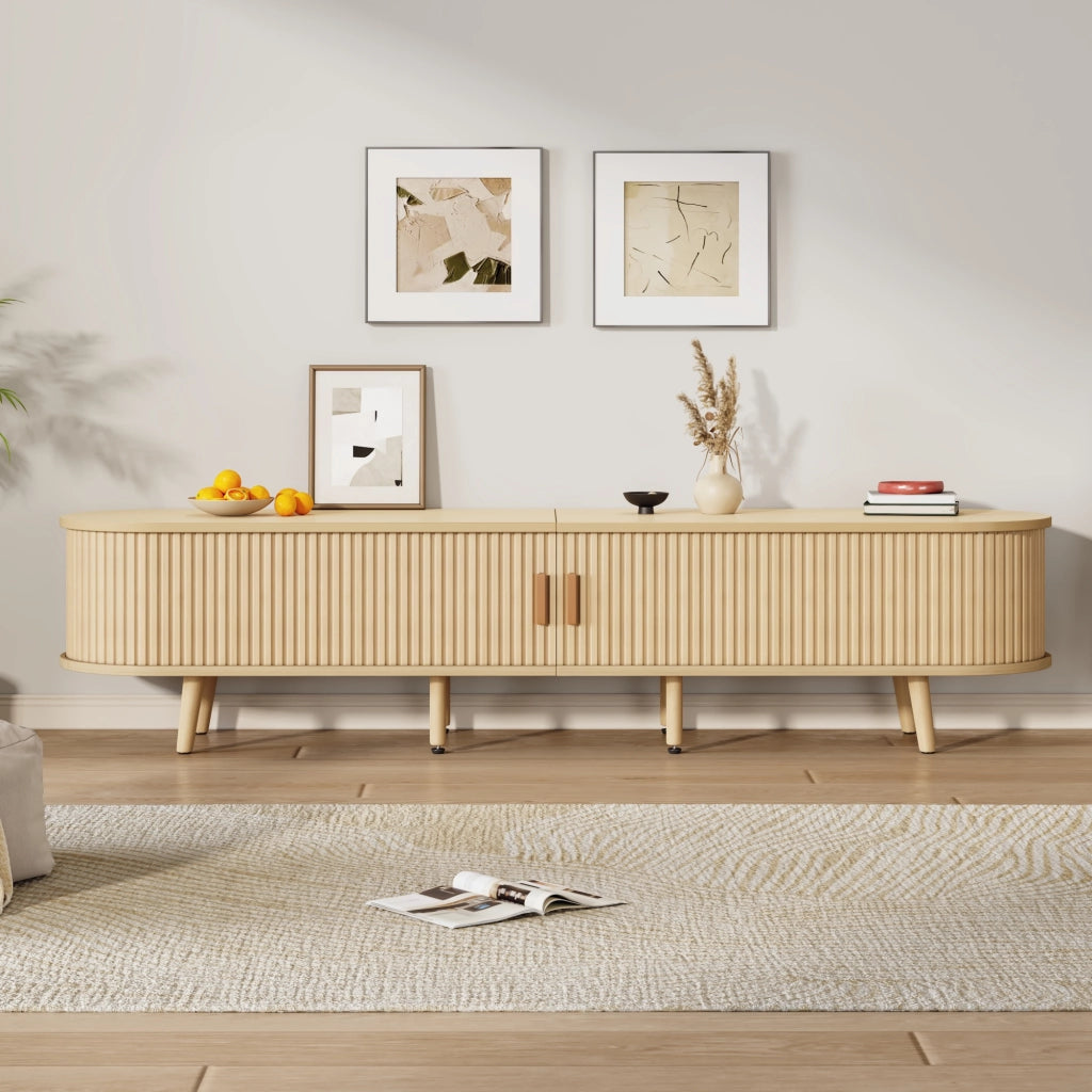 Mobile TV con Vano Contenitore e Piano Rotondo ¨C MINIMAL ¨C MDF Rovere, 2 Cassetti, 175x40x42 cm