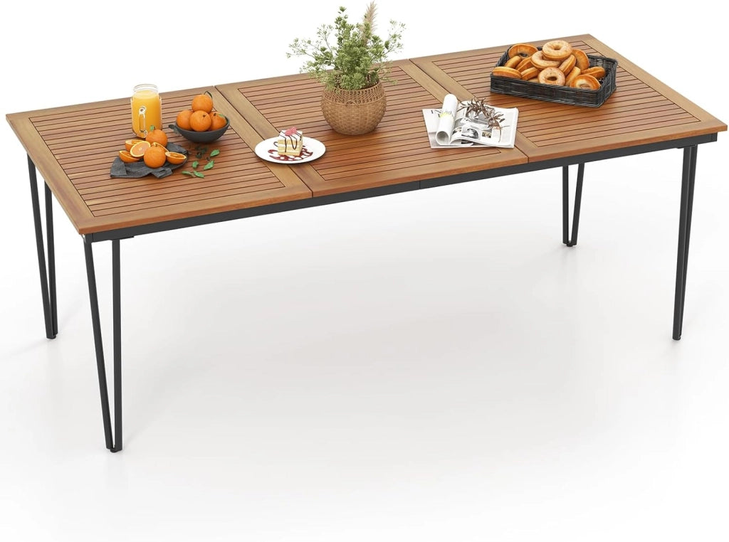 Tavolo da Giardino in Legno di Acacia, Tavolo da Esterno per 8 Persone, Tavolo Rettangolare da Birra con Foro per Ombrellone, 200x90x75 cm