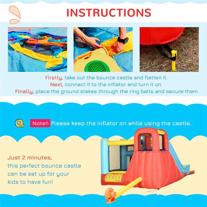 CASTELLO GONFIABILE PER BAMBINI 3-8 ANNI CON TRAMPOLINO, SCIVOLO E PISCINA, 435X245X200CM