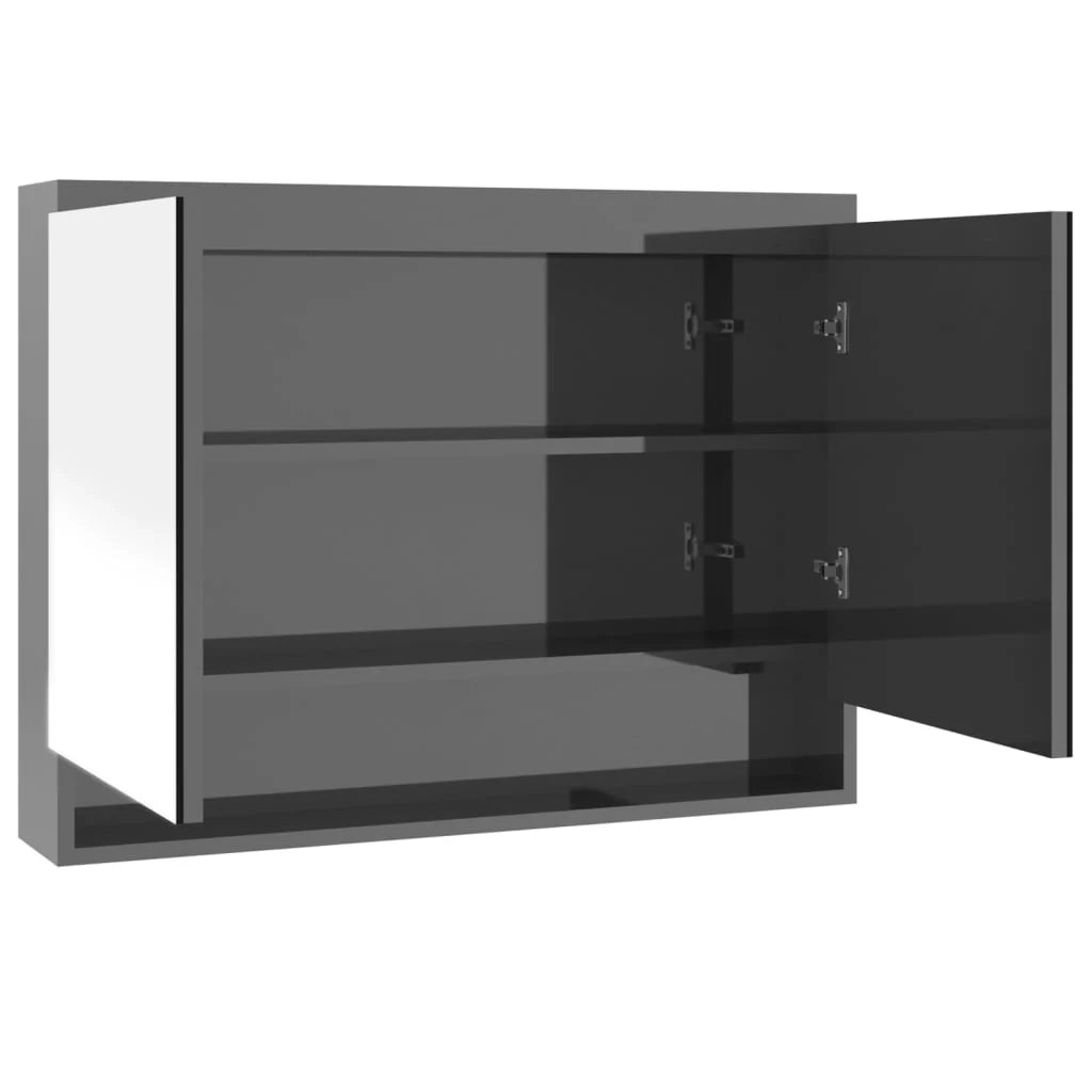 Mobiletto specchio da bagno 80 x 15 x 60 cm grigio lucido MDF 02_0006712