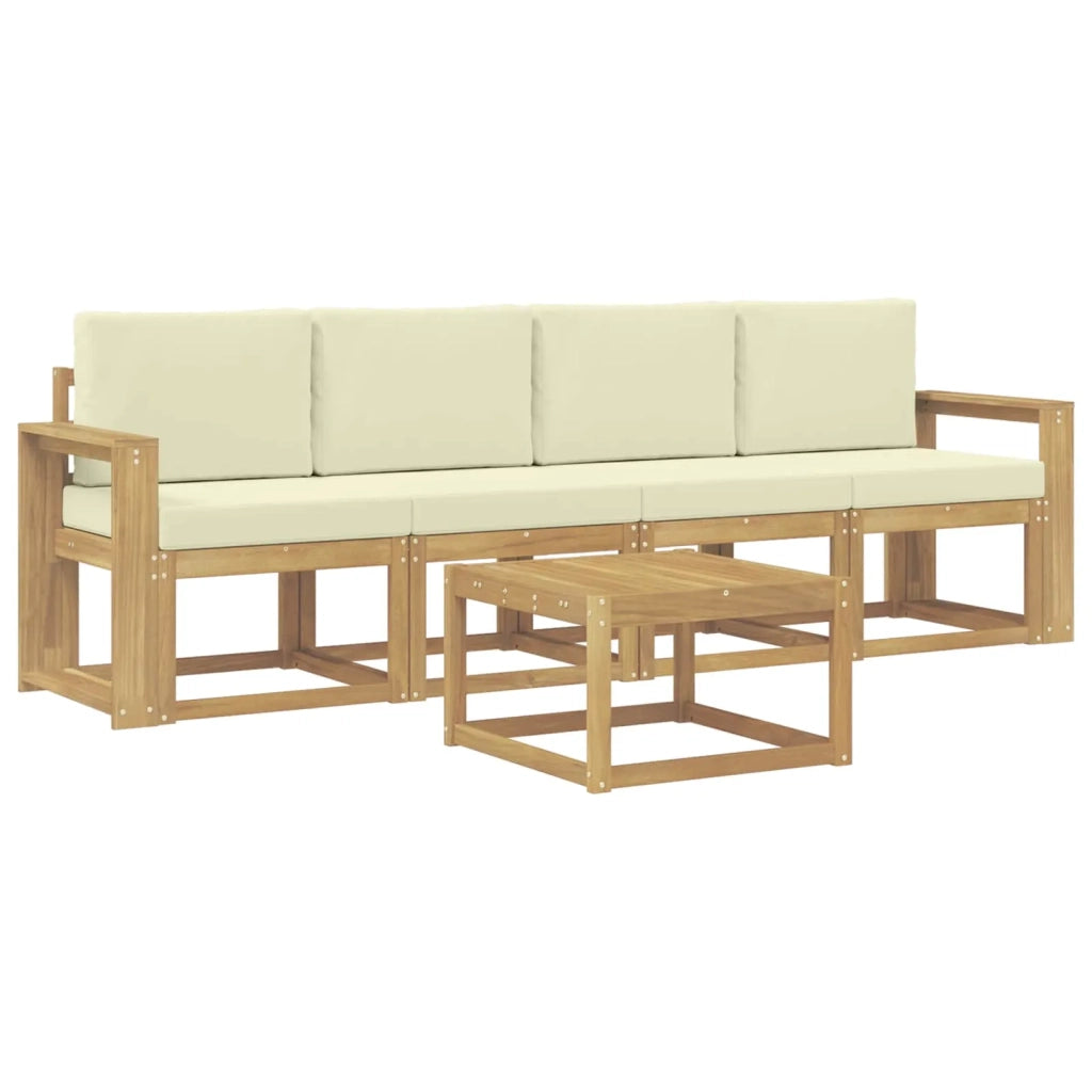 Set di divani da esterno con cuscino 5 pcs Bianco e Crema