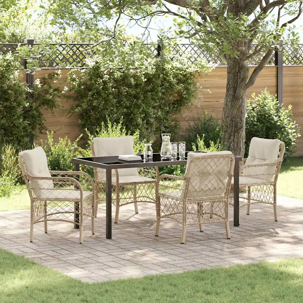 Set da Pranzo per Giardino con cuscino 5 pcs Beige polyrattan 3380228