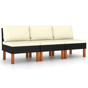 Poltrone Centrali 3 pz Polyrattan e Legno Massello di Eucalipto