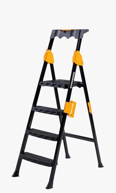 Scala Scaletto in Metallo Mensa Plus Nera + Vano Porta Attrezzi 4 Gradini