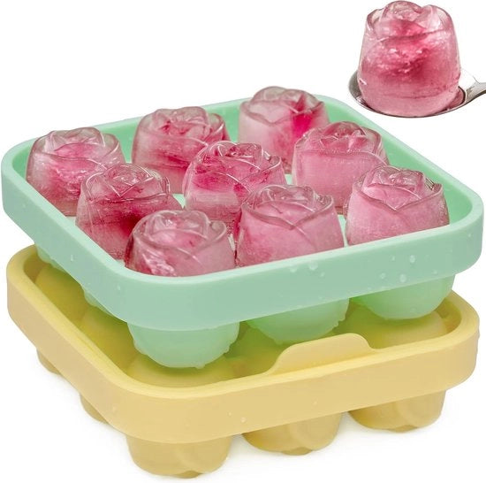 Supporto per ghiaccio con coperchio 18 x 3 cm - Set di 2 forme per ghiaccio in silicone a forma di rosa - Senza BPA e certificato LFGB - Per ghiaccioni piccoli - Ideale per cocktail