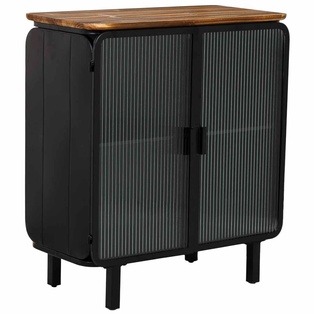 Vetrina in metallo, legno e vetro con 2 porte 72x37x81h cm - nero