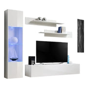 Mobile TV FLY G3 design, colore bianco lucido. Mobile sospeso moderno e alla moda per il tuo soggiorno.