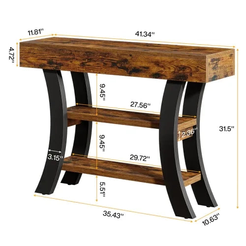 Consolle curva con tre ripiani in MDF e metallo per ingresso soggiorno e corridoio nera 105 × 30 × 80 cm