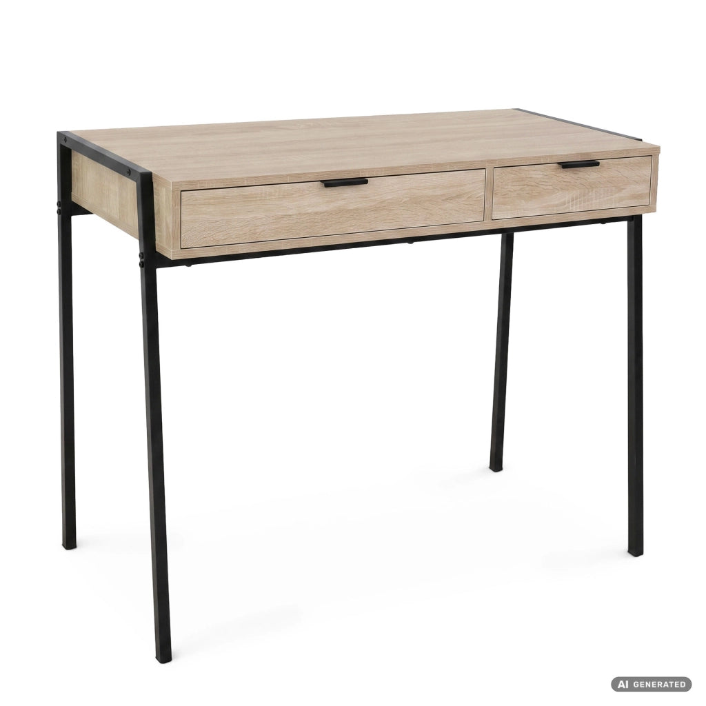 Scrivania industriale per computer Rovere Sonoma ZENTIA 100 cm 2 cassetti gambe nere