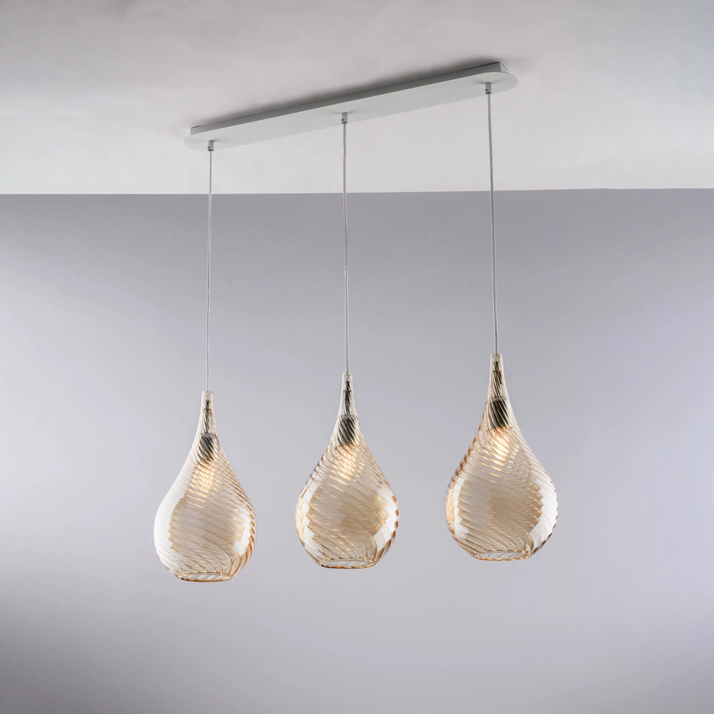 Lampadario Binario Moderno Pluvia Metallo Ambra 3 Luci E27
