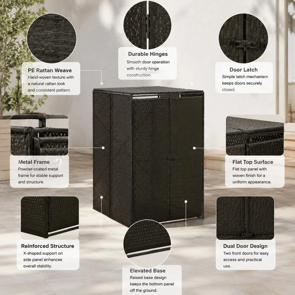 Bin Storage Unit For 1 Bin, Black, 70x80x117 Cm, Poly Rattan