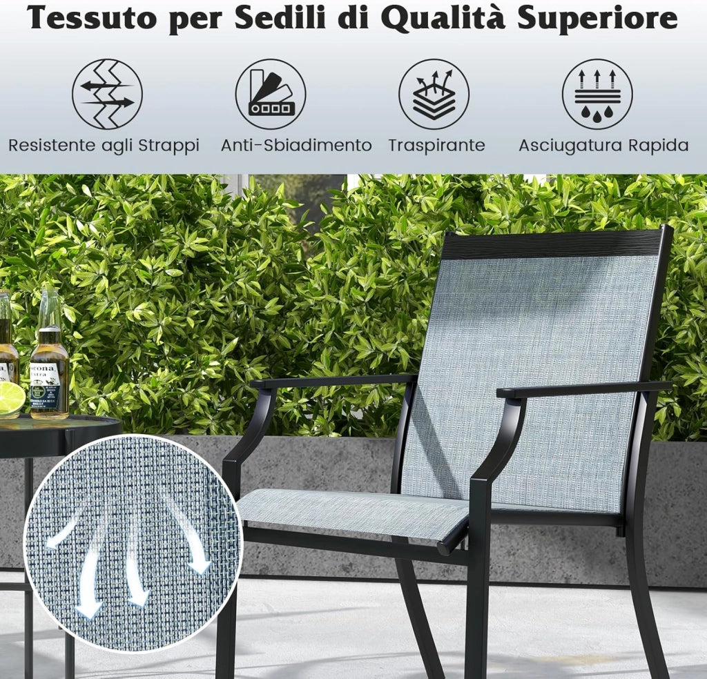 Set di 2 Sedie da Gairdino, Poltrone da Patio con Seduta in Tessuto Textilene, Sdraio da Balcone con Gambe in Metallo, Sedia da Pranzo Poltata 150 kg, per Giardino, Patio (Blu)