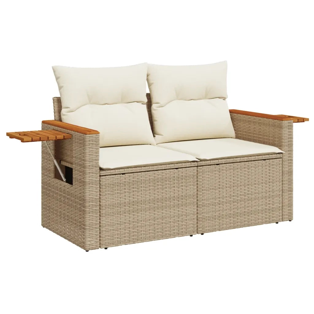 Set Divano da Giardino 9 pz con Cuscini Beige in Polyrattan