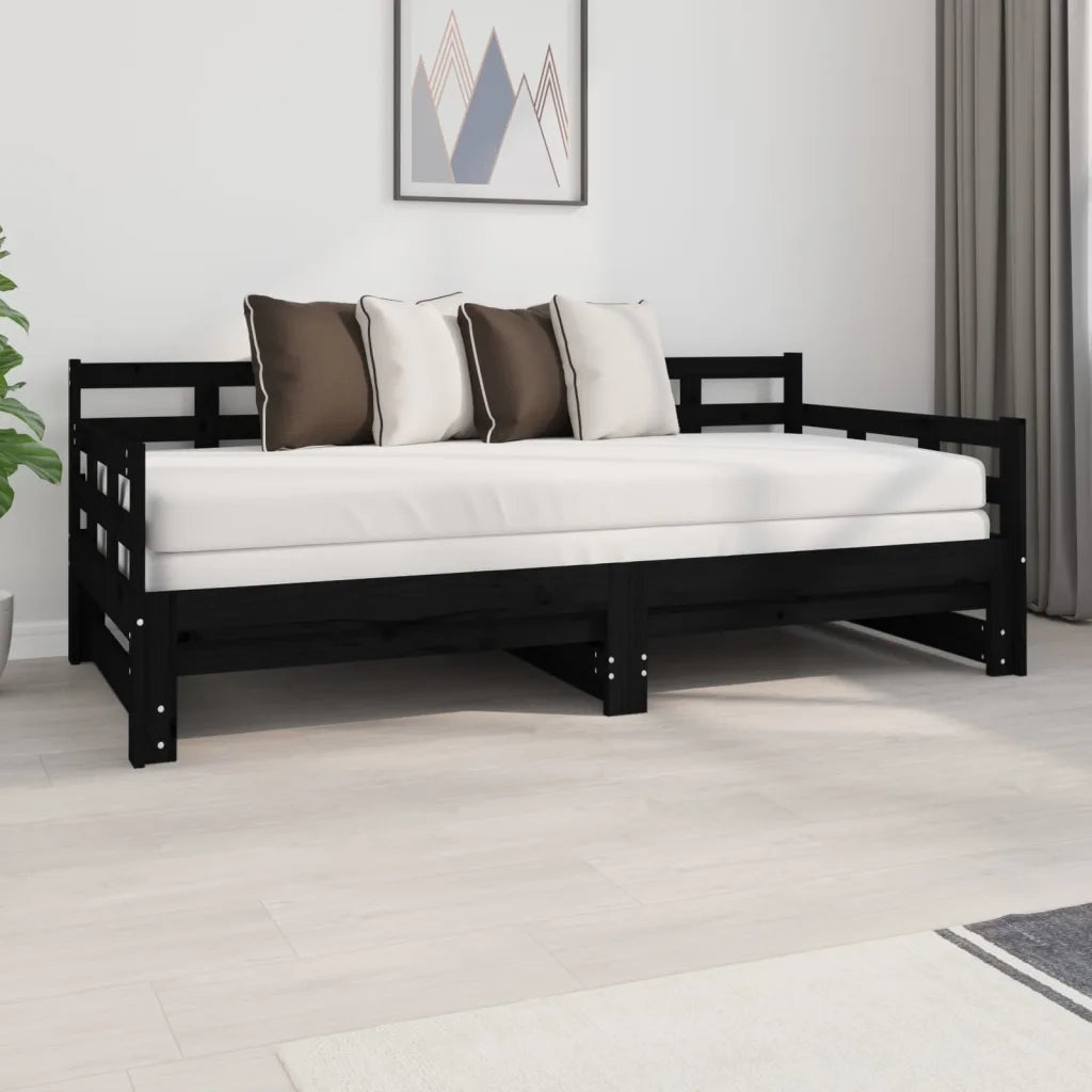 Letto da camera | Dormeuse Estraibile Nera in Legno Massello di Pino 2x(90x190)cm