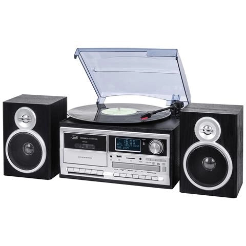 Trevi giradischi stereo dab+ 25w wireless usb sd aux-in cassetta encoding tt 1072 dab nero