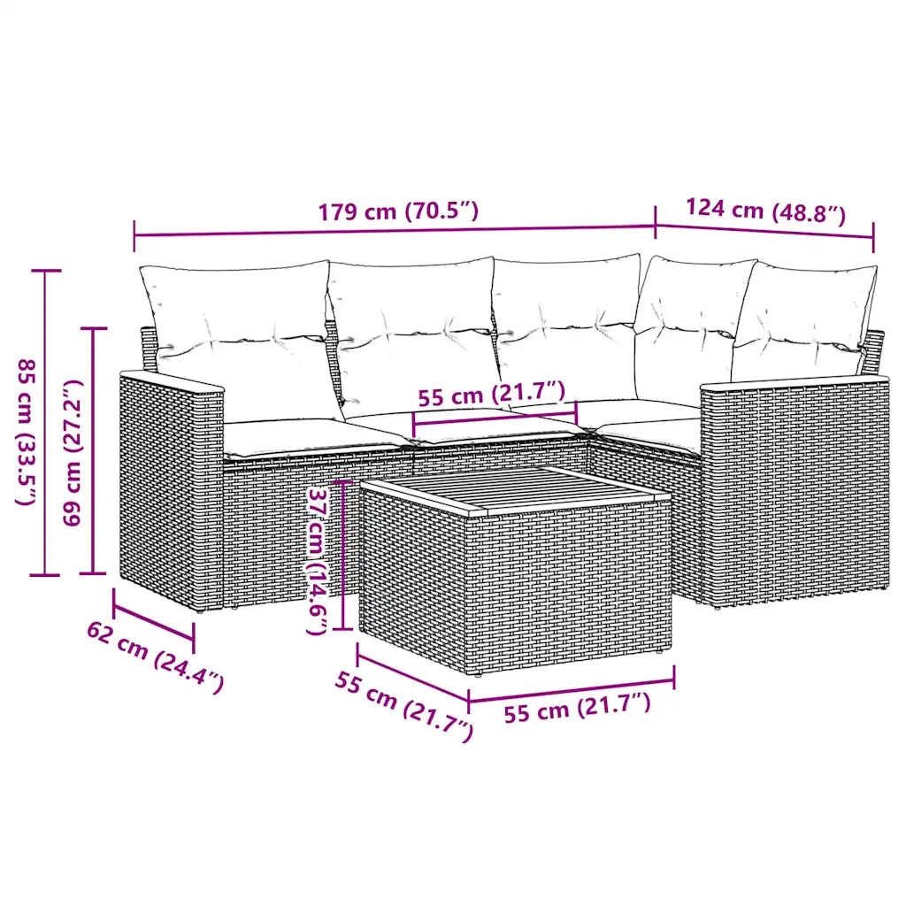 Set Divani da Giardino 5 pz | Set Salotto da Giardino con Cuscini in Polyrattan Nero