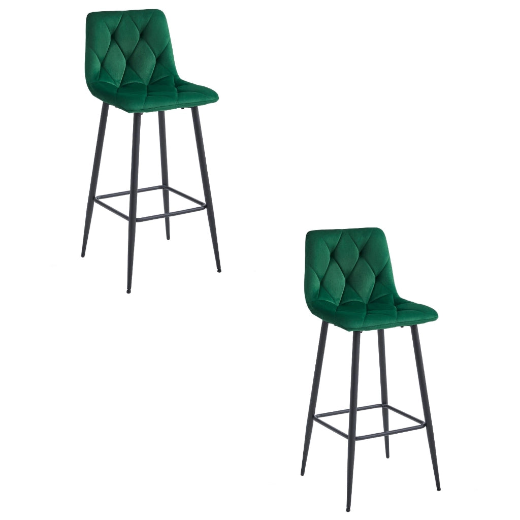 Sgabello Valora KODA in velluto verde scuro con gambe nere x2
