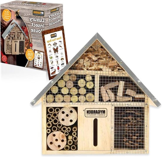Ospitale casa per insetti in legno naturale con appendiabito copertura a tetto inclinato farfalla lepidottero ape crisalide habitat per insetti per giardino inclusivo