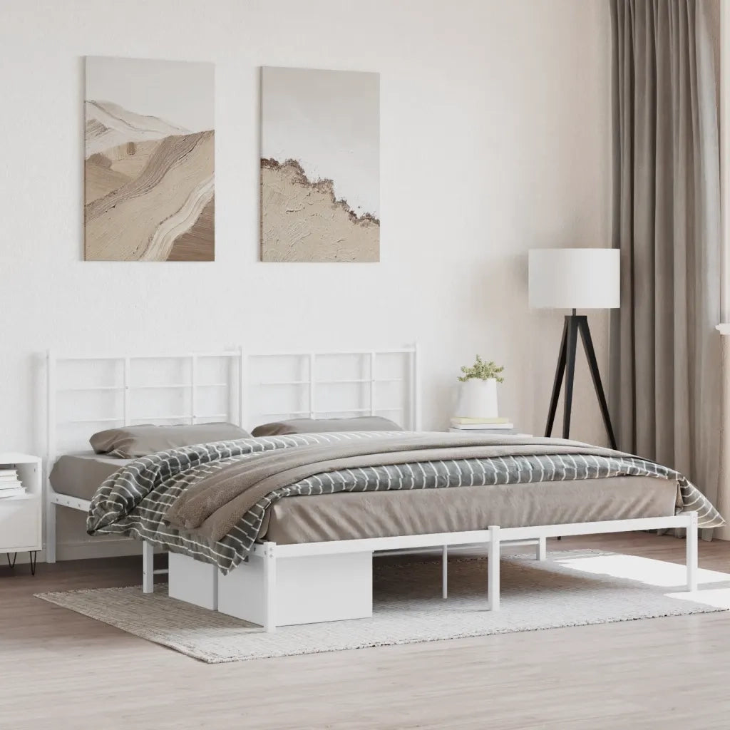 Letto matrimoniale | Letto per adulti | Giroletto con Testiera Metallo Bianco 180x200 cm