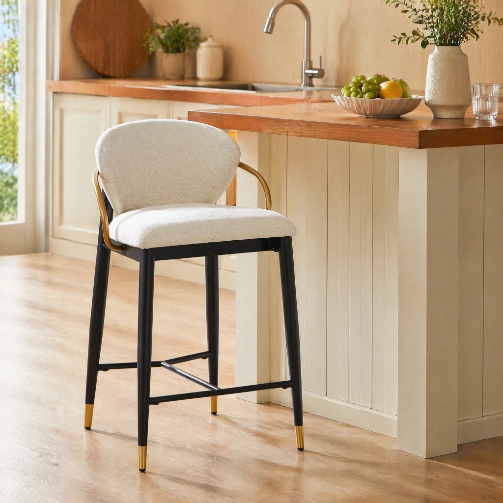 SGABELLO Regolabile in Altezza Set da 2 pezzi Tessuto Beige Nero Oro