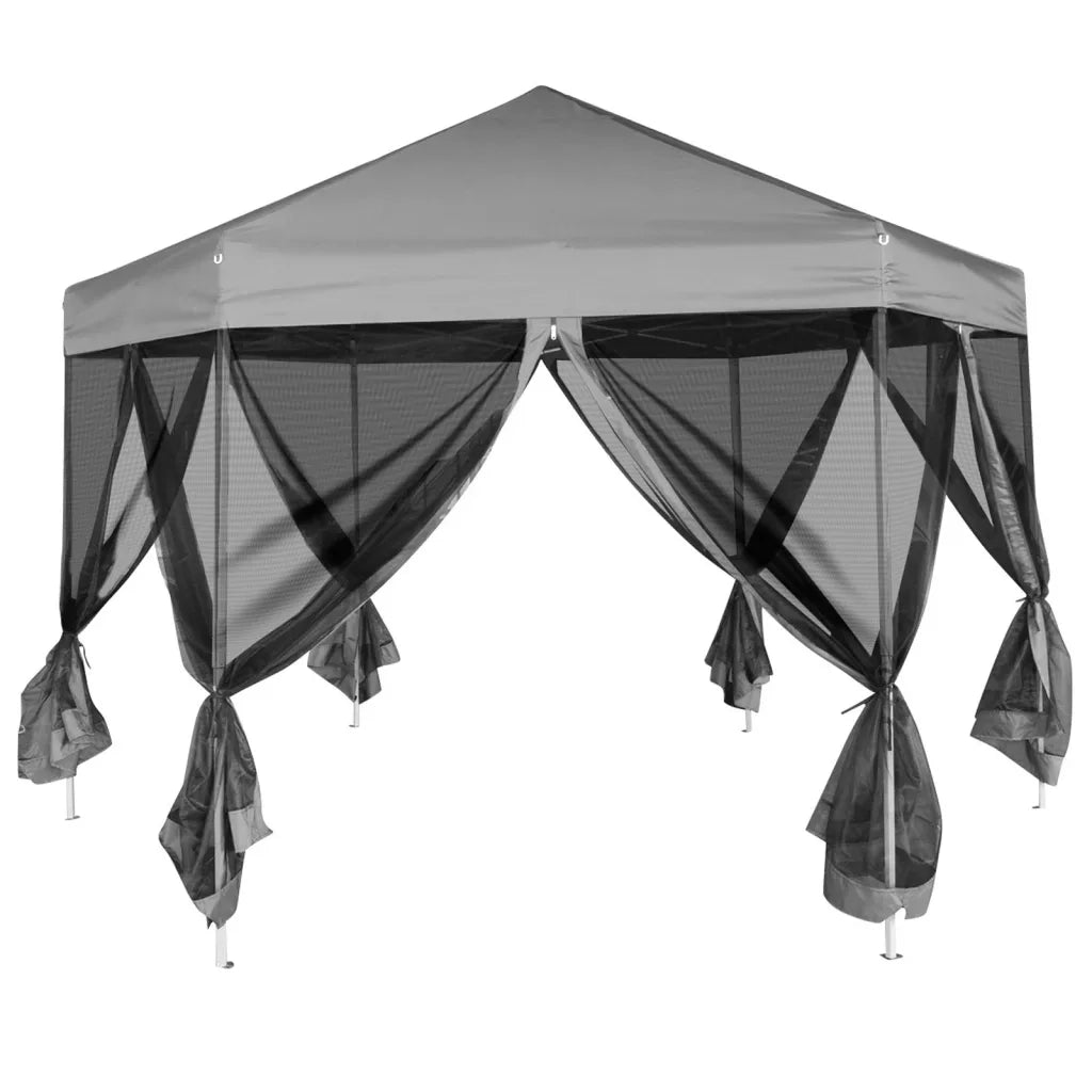 Gazebo | Pergolato Esagonale Pop-Up con 6 Pareti Grigio 3,6x3,1 m