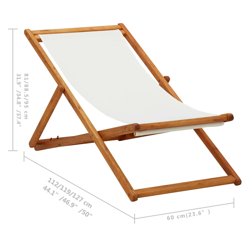Sedia da Giardino | Sedia da Spiaggia Legno di Eucalipto e Tessuto Bianco Crema