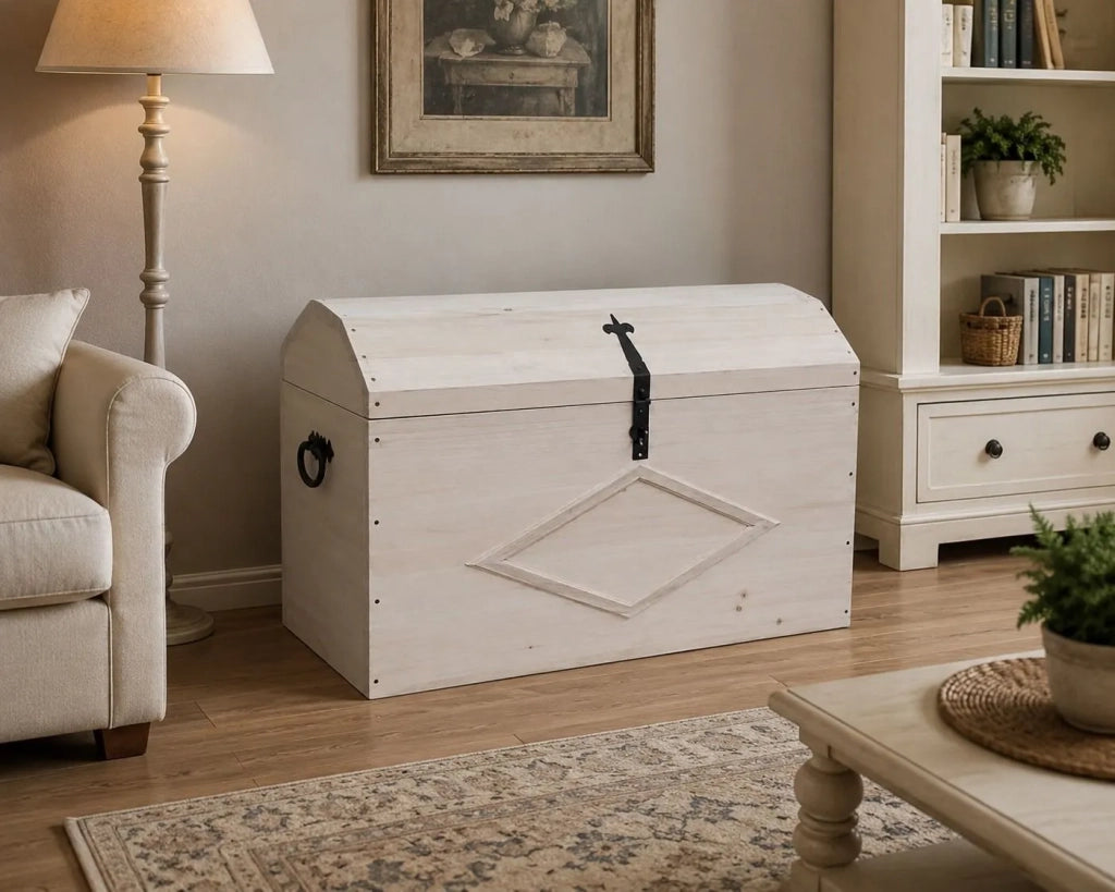 Cassapanca baule in legno grezza l.94 p.47 h.60 (815) - Mobili 2G