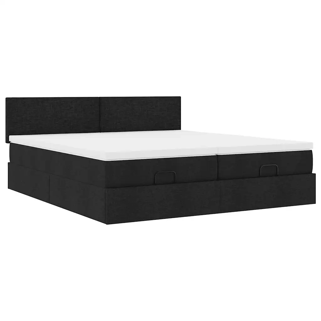 Struttura Letto Pouf con Materassi Nero 160x200 cm in Tessuto 3311968